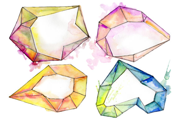 Aquamarine Crystals Watercolor Illustrations