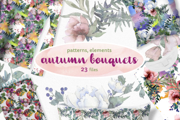 Autumn Flowers Bouquets Watercolor Illustrations