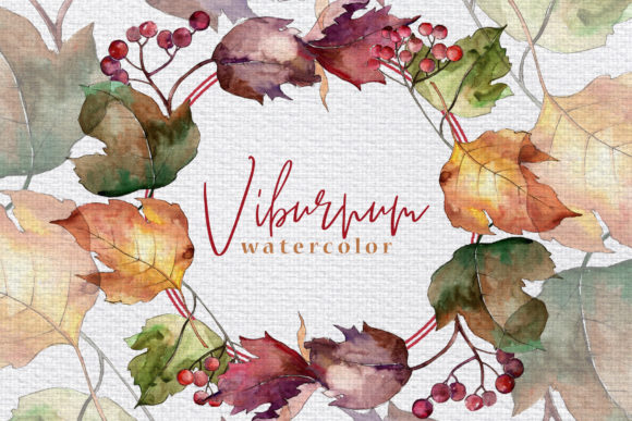 Autumn Viburnum Leaves Watercolor Set