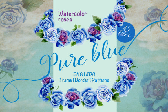 Beautiful Blue Roses Watercolor Flower Set & Illustrations