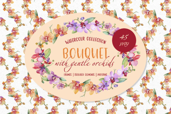 Bouquet with Gentle Orchids Watercolor Illustrations
