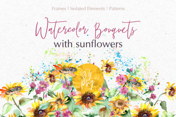 Bouquets with Sunflowers Watercolor Illustrations