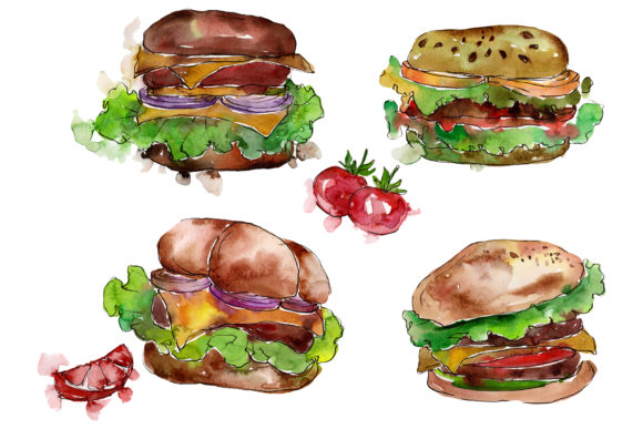 European Hamburger Watercolor Illustrations Review
