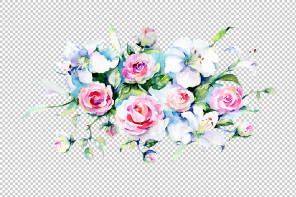 Festive Bouquet of Flowers PNG Watercolor Set Illustrations