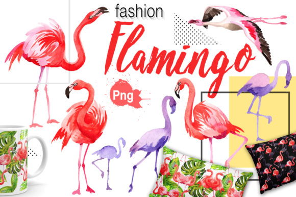 Flamingo Fashion Watercolor Set Illustrations