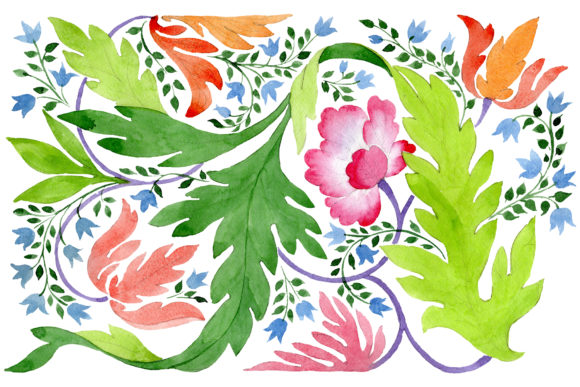 Ornament of Wildflowers Watercolor Illustrations