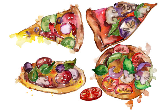 Pizza Margherita Watercolor Illustrations Review