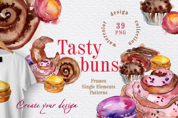 Tasty Buns Watercolor: Sweet Illustrations
