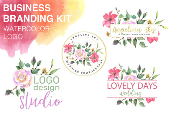 Watercolor Logo Pink Wildflowers Illustrations