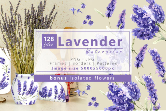 Wildflowers Lavender Watercolor Set Illustrations